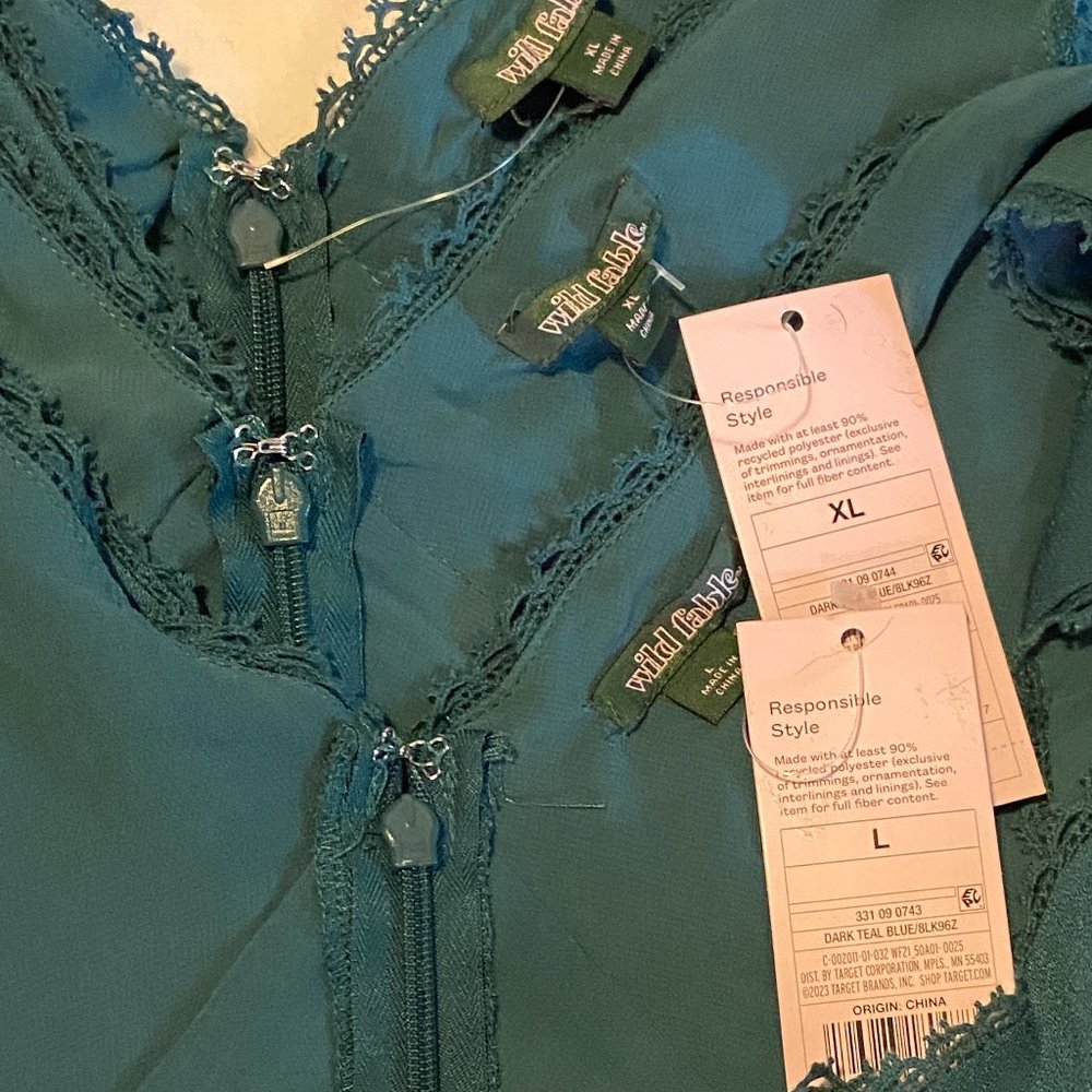Lace Insert Bodice V Neck Slip Camisole Chemise Midi Dress Teal NWT Wild Fable - Picture 11 of 11